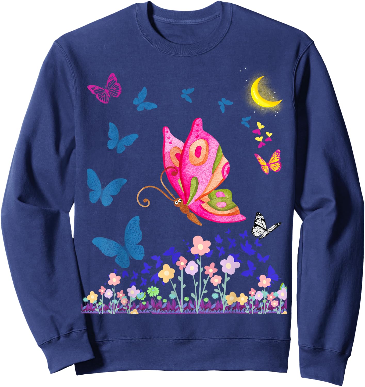 Faithrizing Butterfly Lovers Design - Girls' Butterfly Shirt - Black - Small - Classic Fit - Short Sleeve Sweatshirt - Sweatshirt | Navy