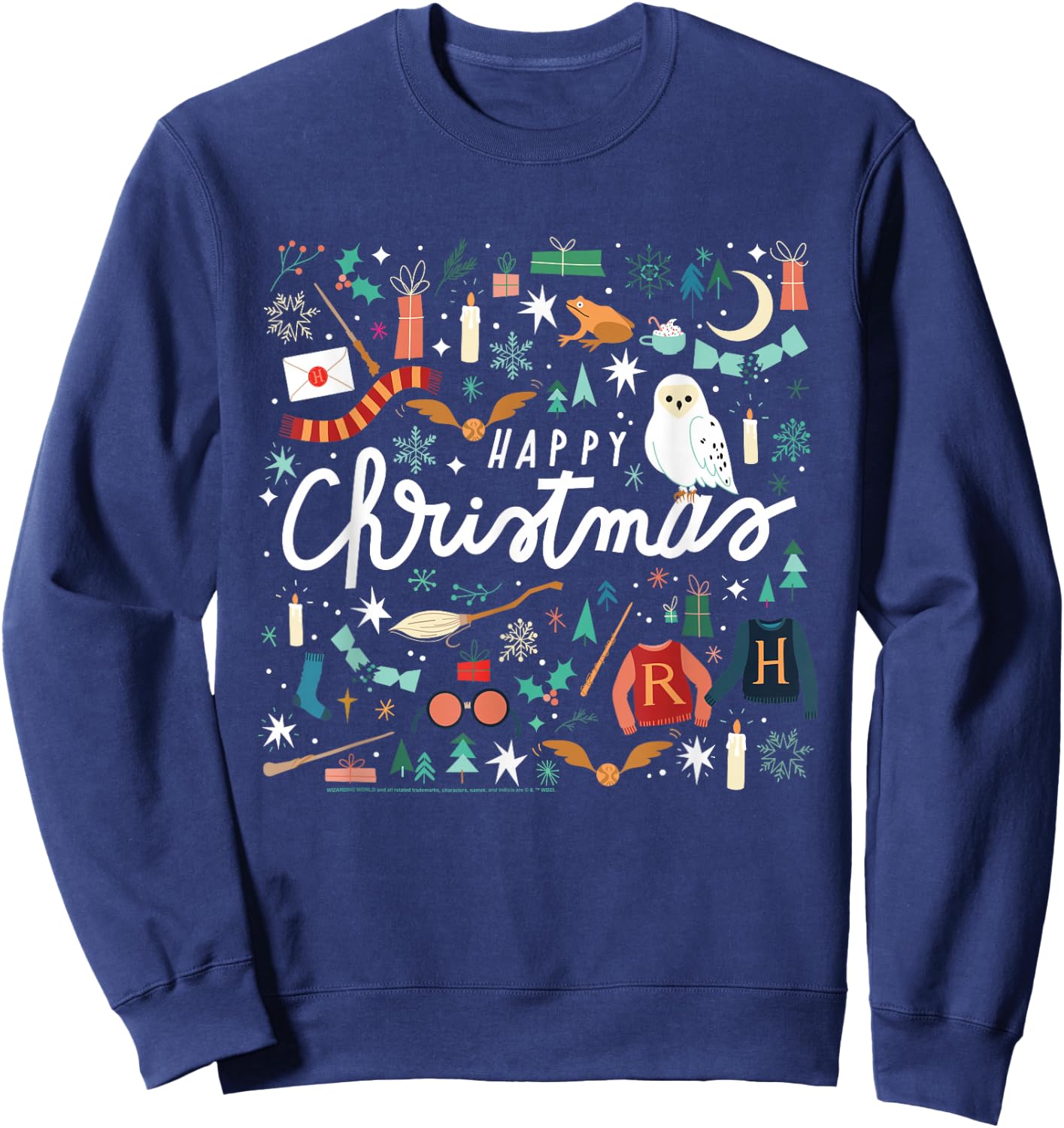 Harry Potter Happy Christmas, Hedwig, Golden Snitch Sweatshirt - Sweatshirt | Navy