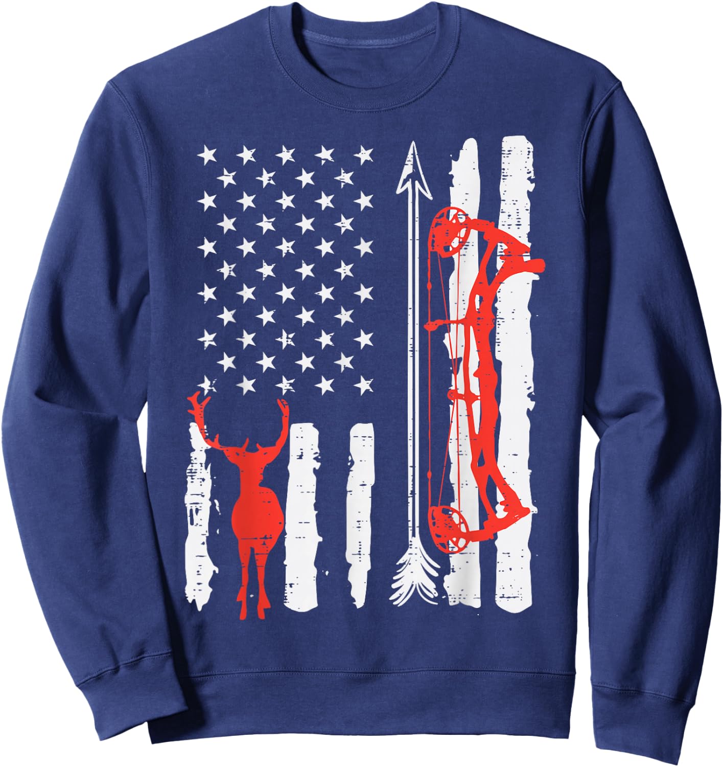 US Flag Deer Bow Hunting Patriotic Archer Hunter Men Women Sweatshirt - Sweatshirt | Navy