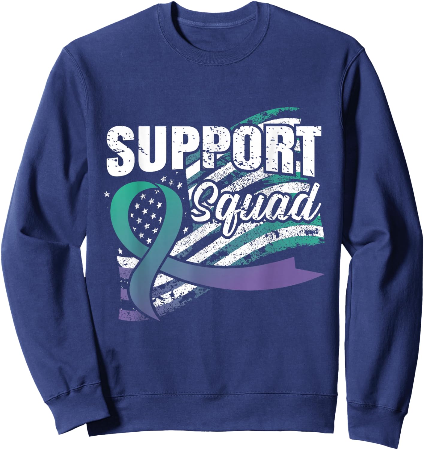 Anal Cancer Support Squad USA Flag Awareness Ribbon Sweatshirt - Sweatshirt | Navy