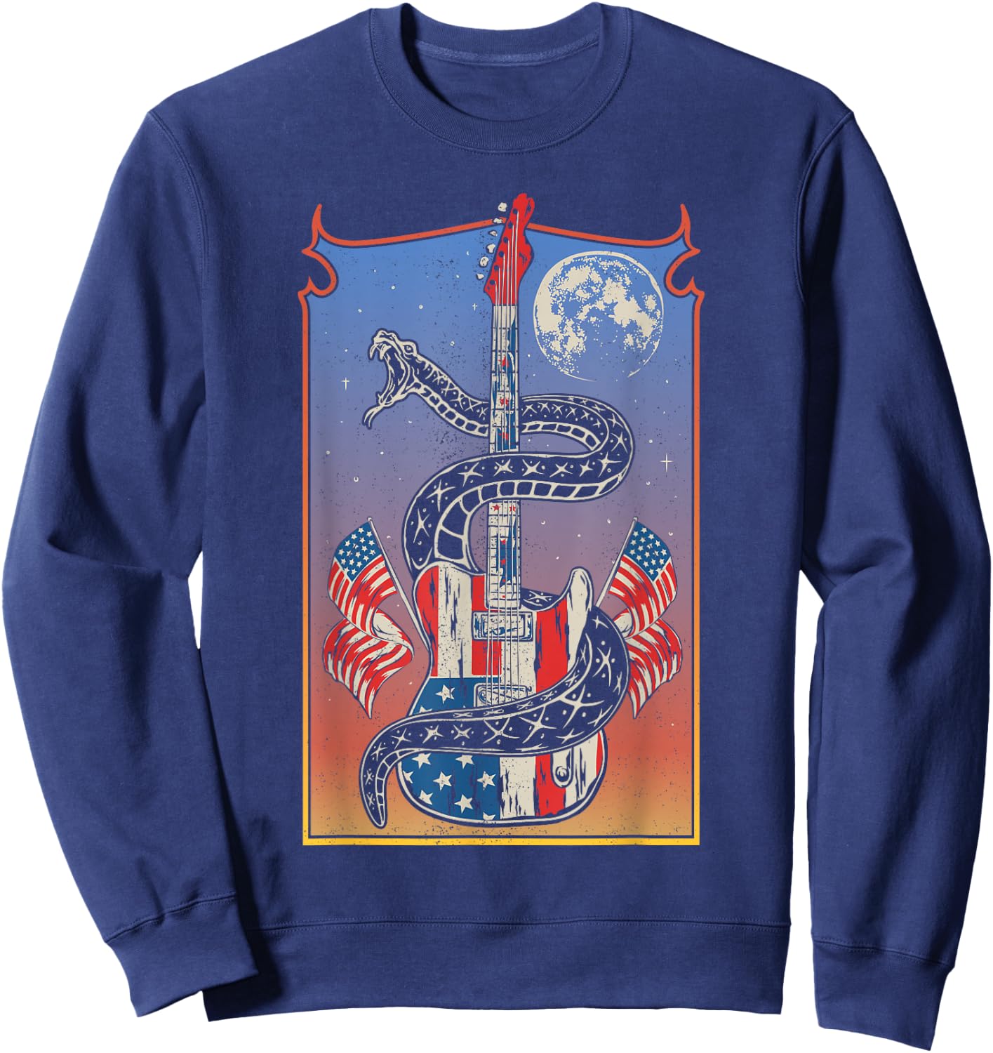 American Flag Guitar 4th of July Guitarist USA Country Music Sweatshirt - Sweatshirt | Navy