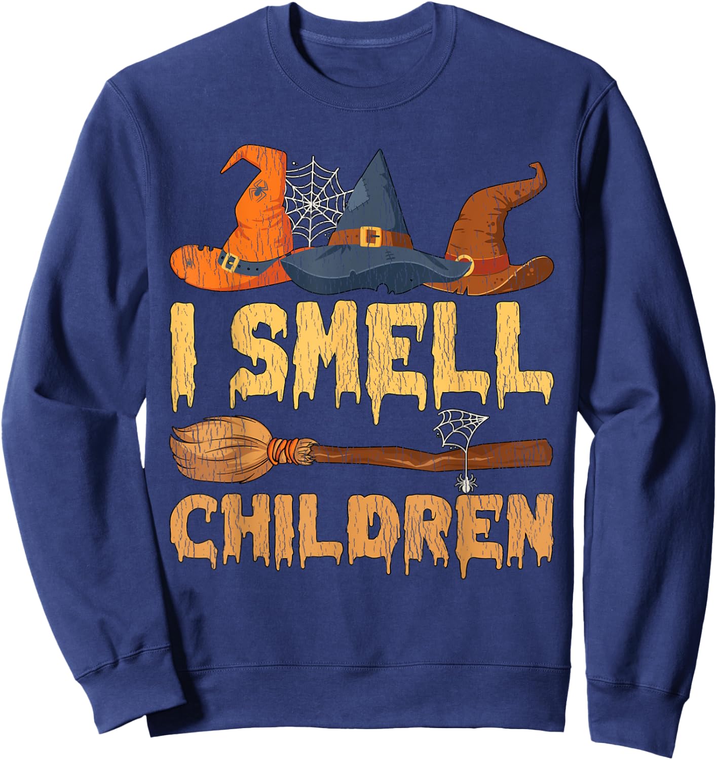 Vintage I Smell Children Hocus Pocus Witch Broom Halloween Sweatshirt - Sweatshirt | Navy