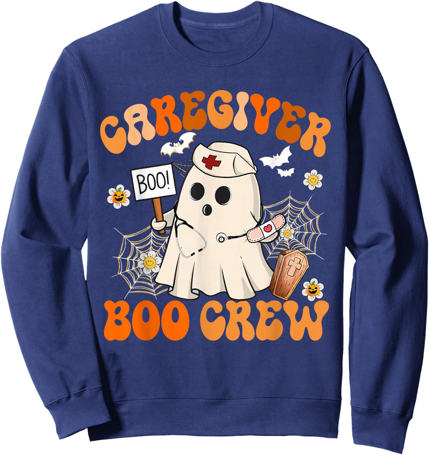Caregiver Boo Crew Funny Ghost Halloween Costumes Sweatshirt - Sweatshirt | Navy