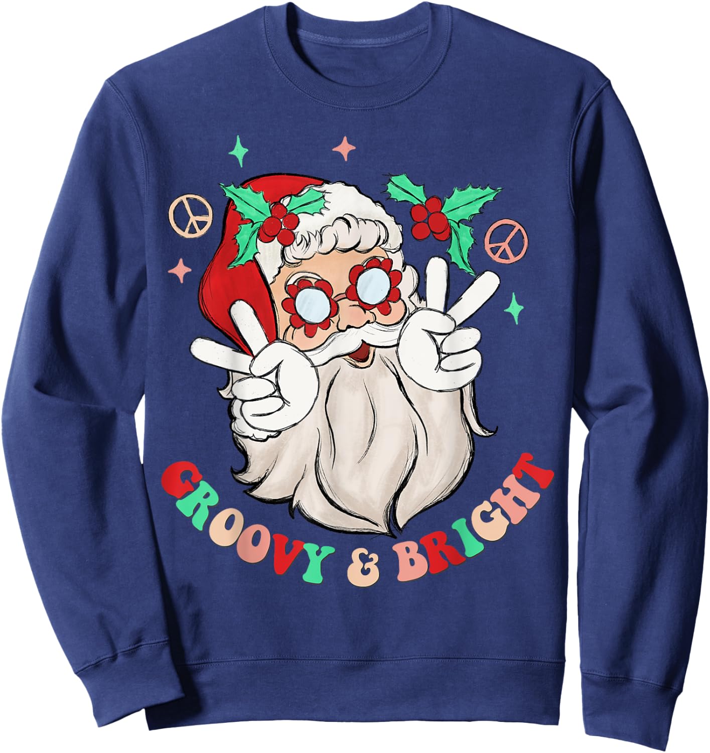 Hippie Santa Groovy Peace Sign Funny Merry Christmas Sweatshirt - Sweatshirt | Navy
