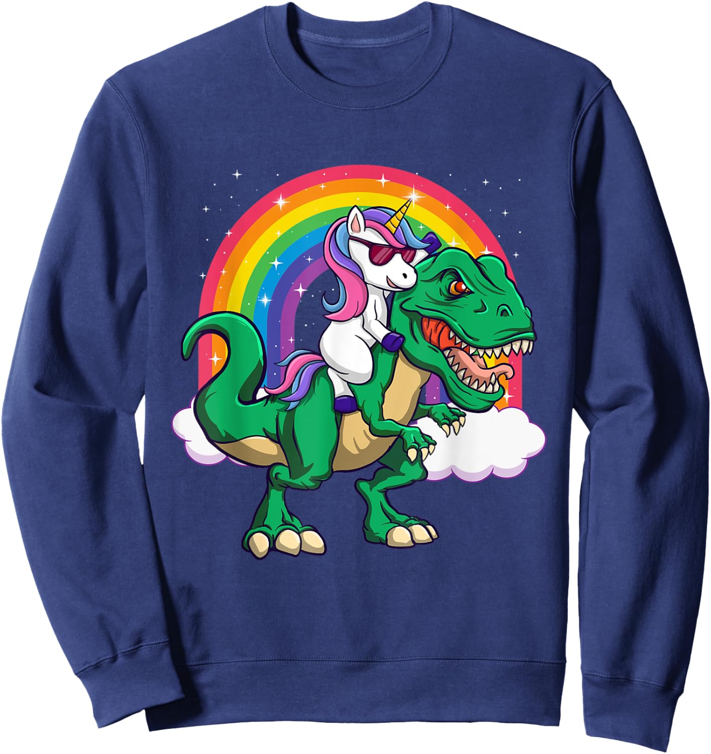 Unicorn Riding Dinosaur - Mythical Animal Rainbow Unicorn Sweatshirt - Sweatshirt | Navy