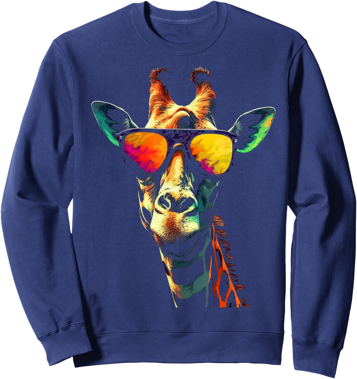 Giraffe Artwork Sunglasses Animal Sweatshirt - Sweatshirt | Navy