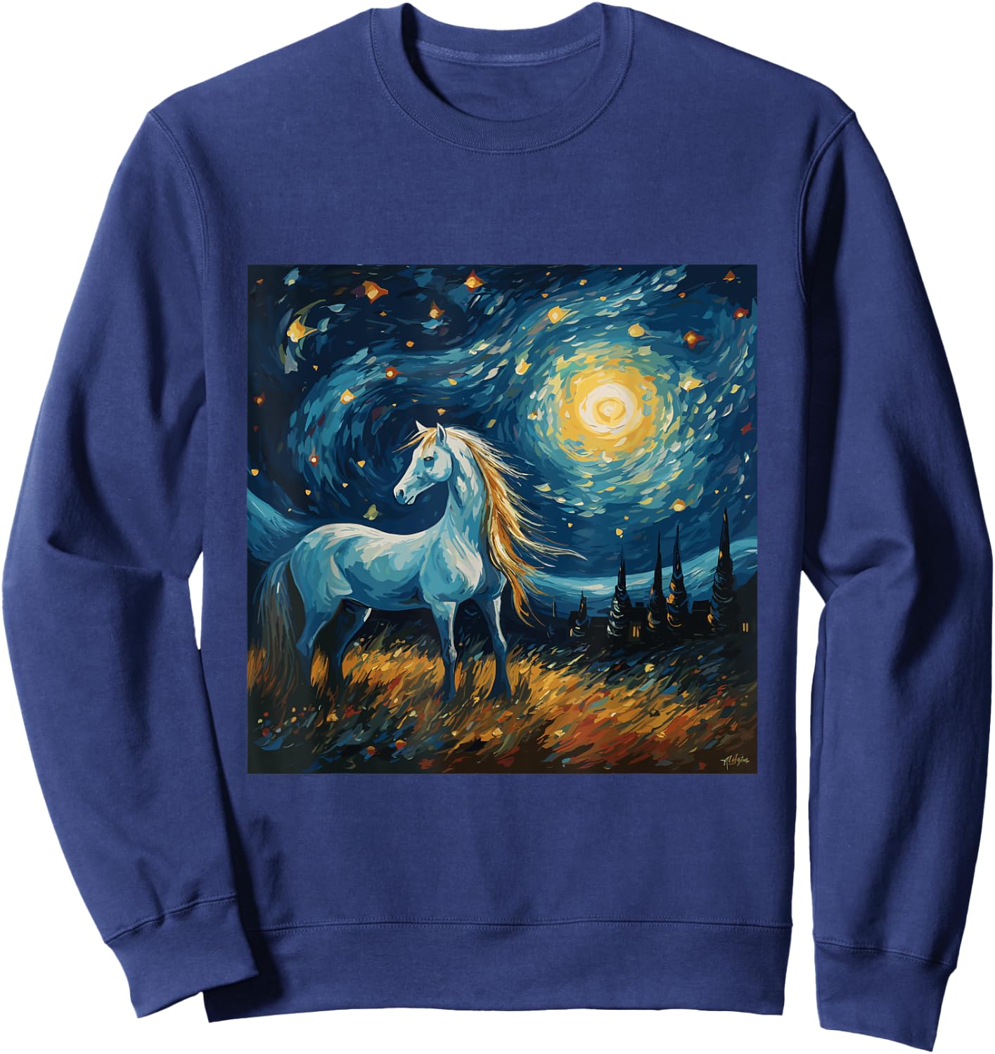 Horse in Starry Night Van Gogh inspired Art for Horses Lover Sweatshirt - Sweatshirt | Navy