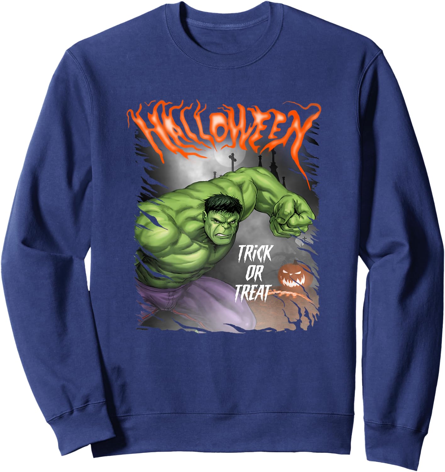 Marvel Comics Retro Classic Halloween Hulk Pumpkin Poster Sweatshirt - Sweatshirt | Navy
