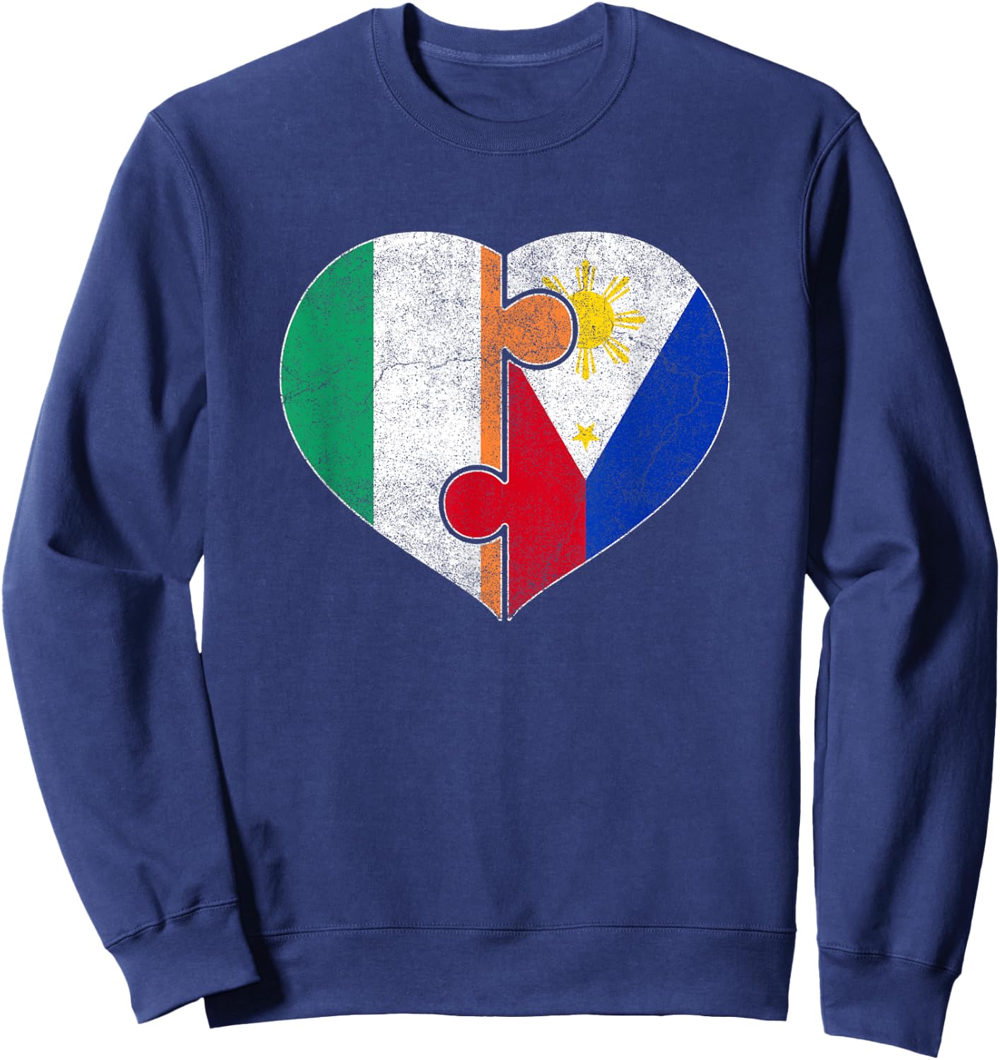 Half Irish Half Filipino Flag Heart Roots Heritage Sweatshirt - Sweatshirt | Navy