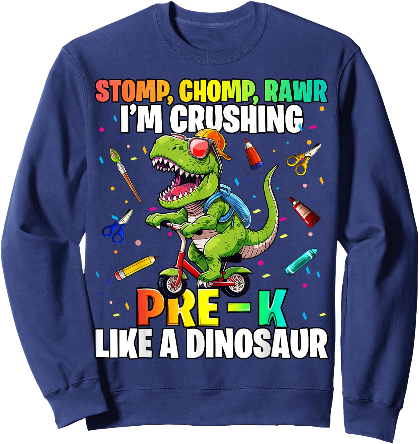 Dinosaur Pre-K Back to School First Day of School Boys Sweatshirt - Sweatshirt | Navy