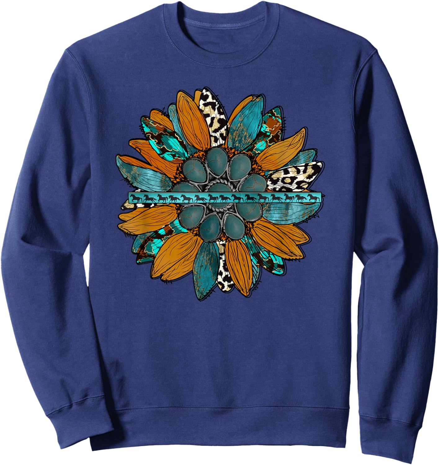 Country Western Sunflower Earth Tones Cowhide Teal Sweatshirt - Sweatshirt | Navy