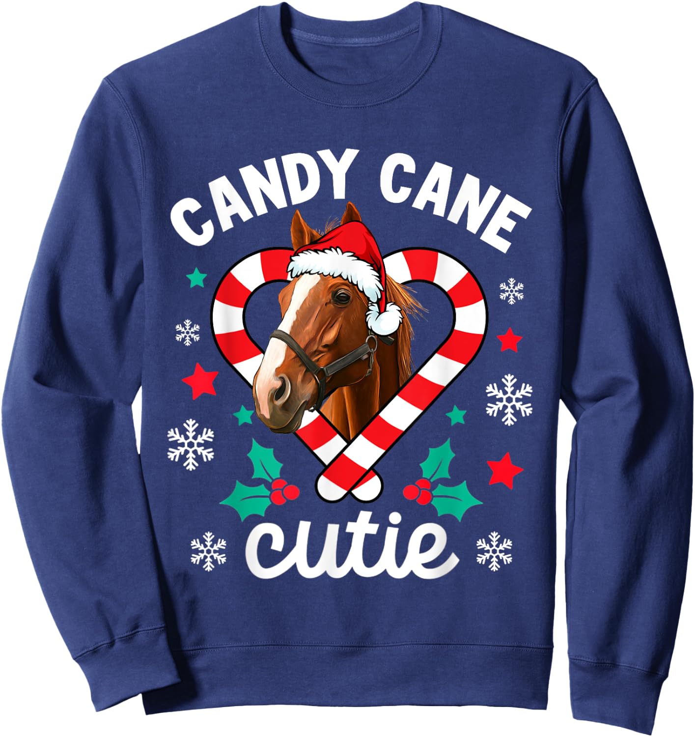 Horse Candy Cane Cutie Funny Christmas Sweatshirt - Sweatshirt | Navy