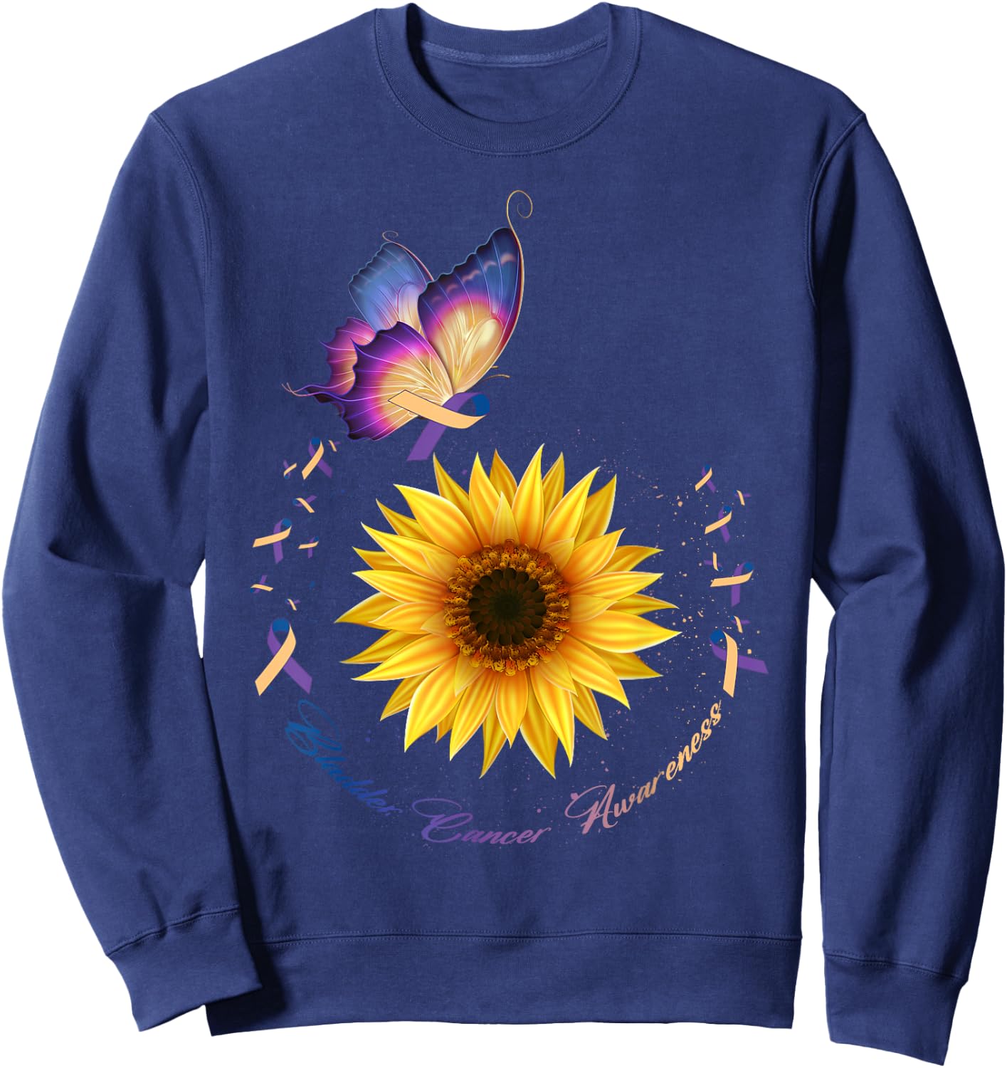 Butterfly & Sunflower Bladder Cancer Awareness Month Warrior Sweatshirt - Sweatshirt | Navy