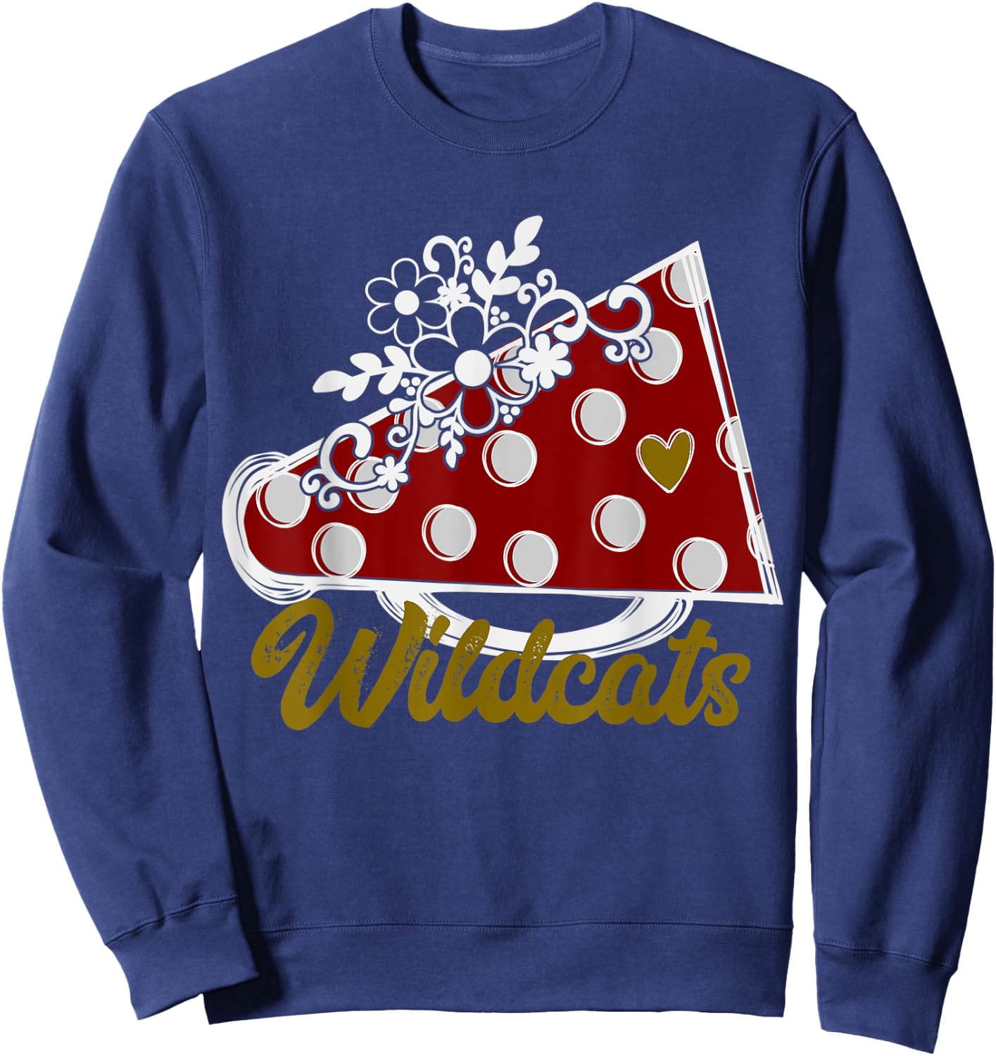 Cheer WILDCATS Shirt, Maroon Megaphone Heart Flower Accent Sweatshirt - Sweatshirt | Navy