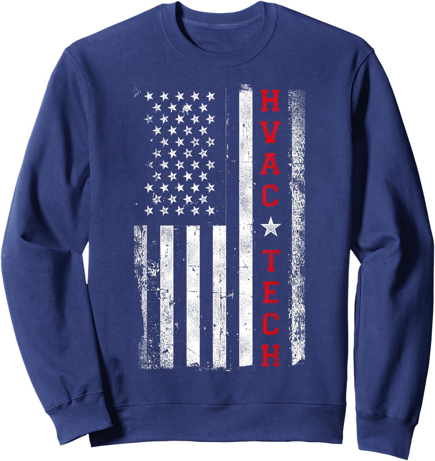 HVAC Technician Tech American Flag Vintage Hvac Technician Sweatshirt - Sweatshirt | Navy