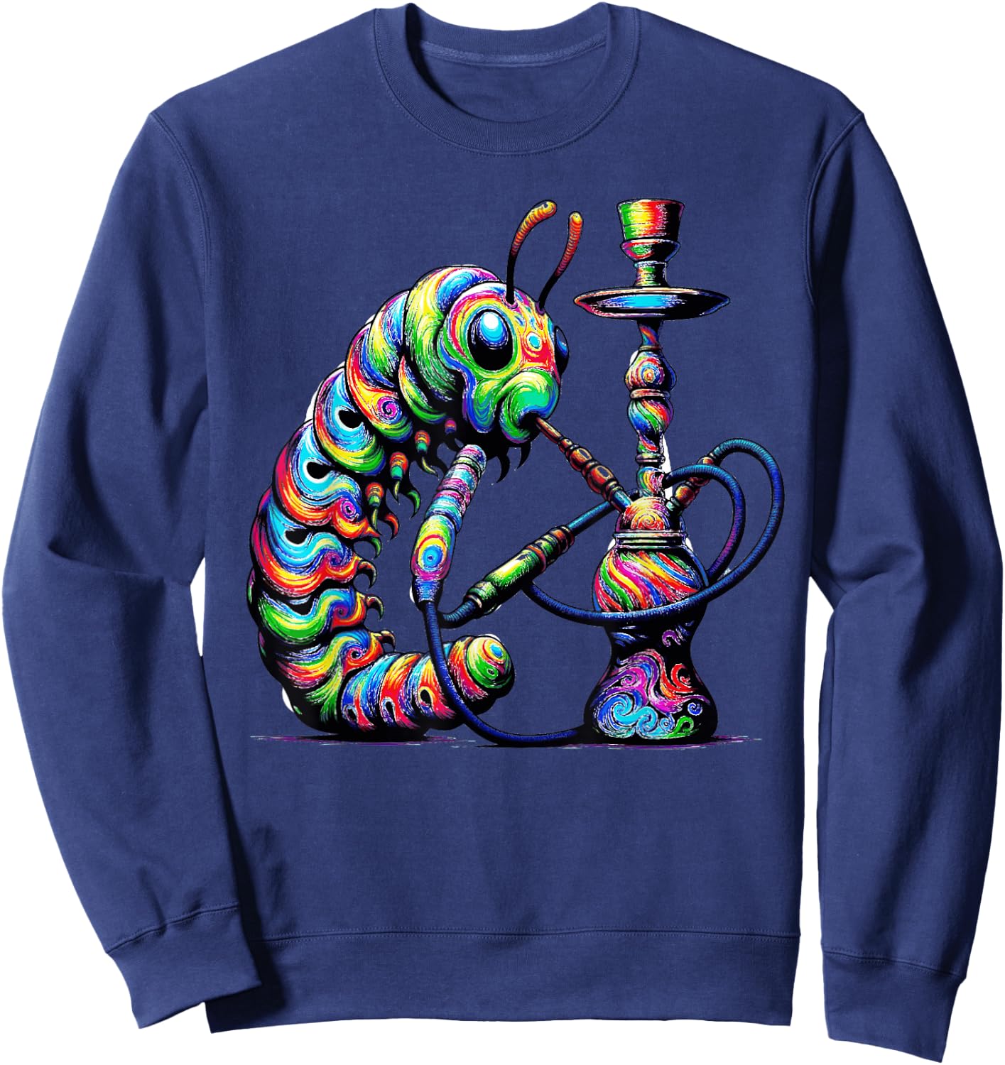 Hookah Smoking Caterpillar Trippy Sweatshirt - Sweatshirt | Navy
