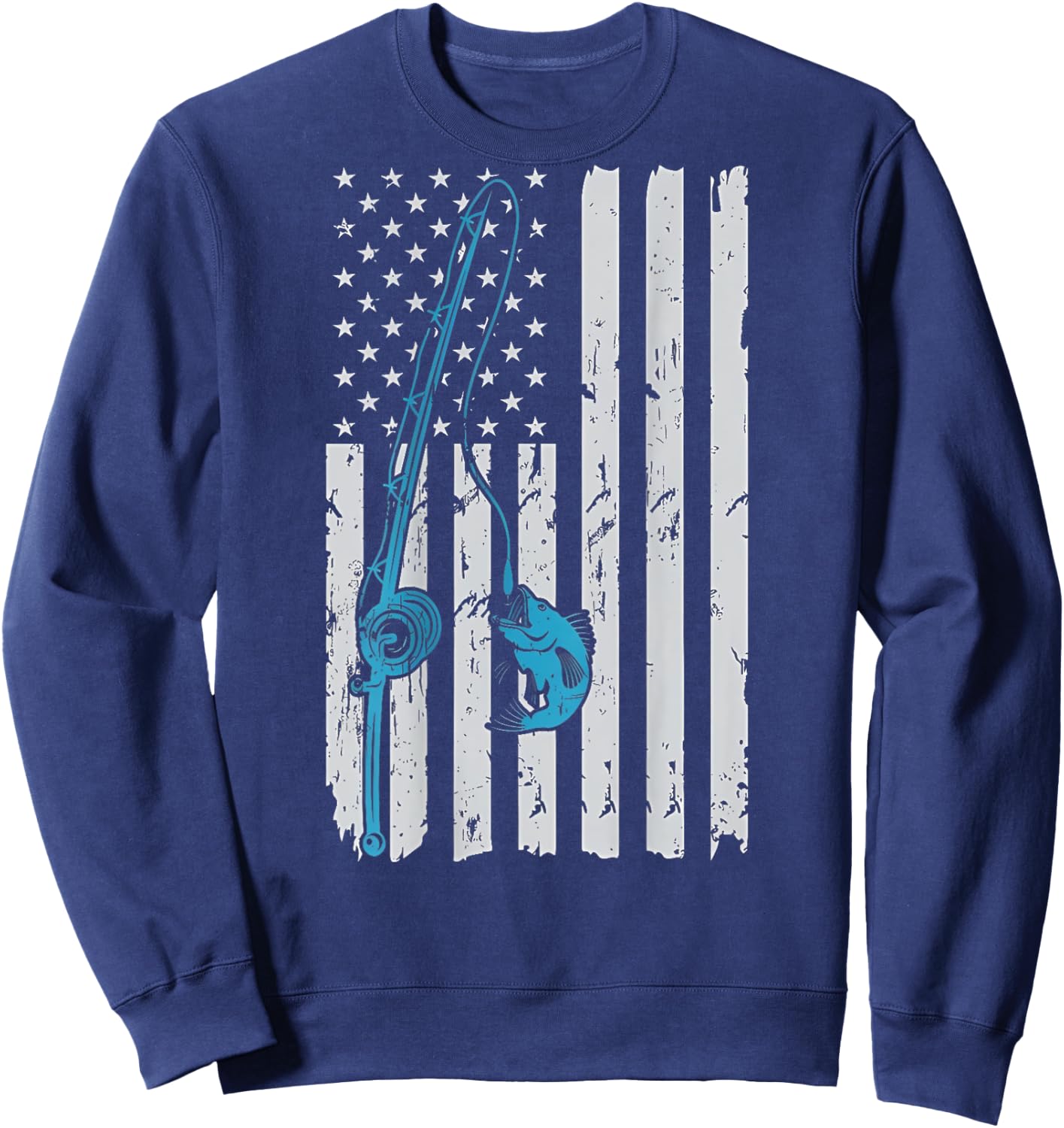 Vintage American Flag Fishing Fisherman Patriotic (ON BACK) Sweatshirt - Sweatshirt | Navy
