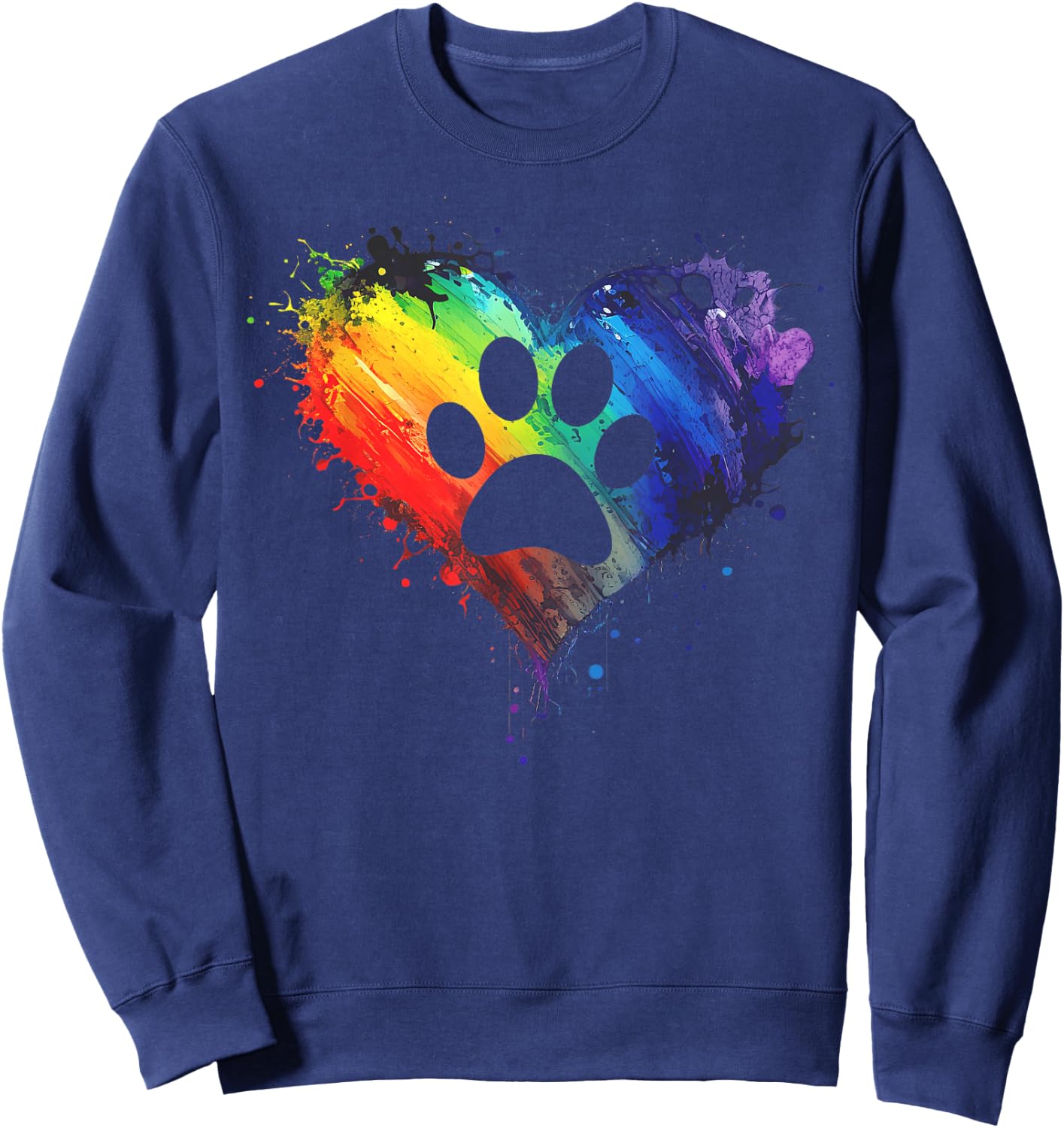 Rainbow Pawprint - Dog paw Print Design with Colorful Heart Sweatshirt - Sweatshirt | Navy