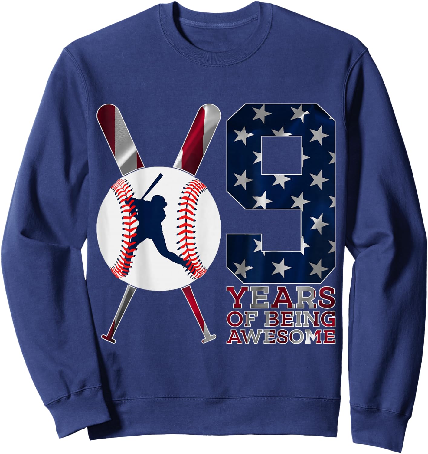 9 Years of Being Awesome Baseball 9th Birthday Sweatshirt - Sweatshirt | Navy