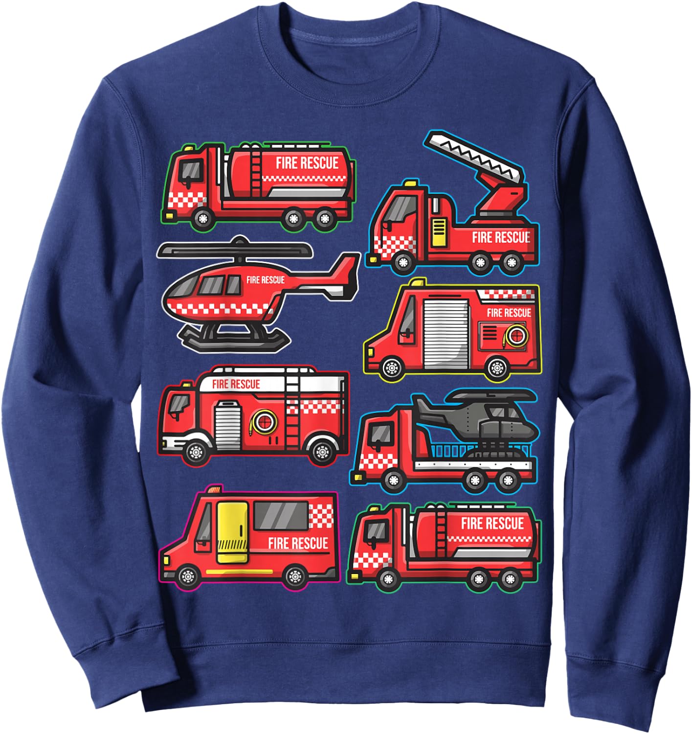 Types of Fire Truck Boys Toddlers Firefighter Trucks Sweatshirt - Sweatshirt | Navy