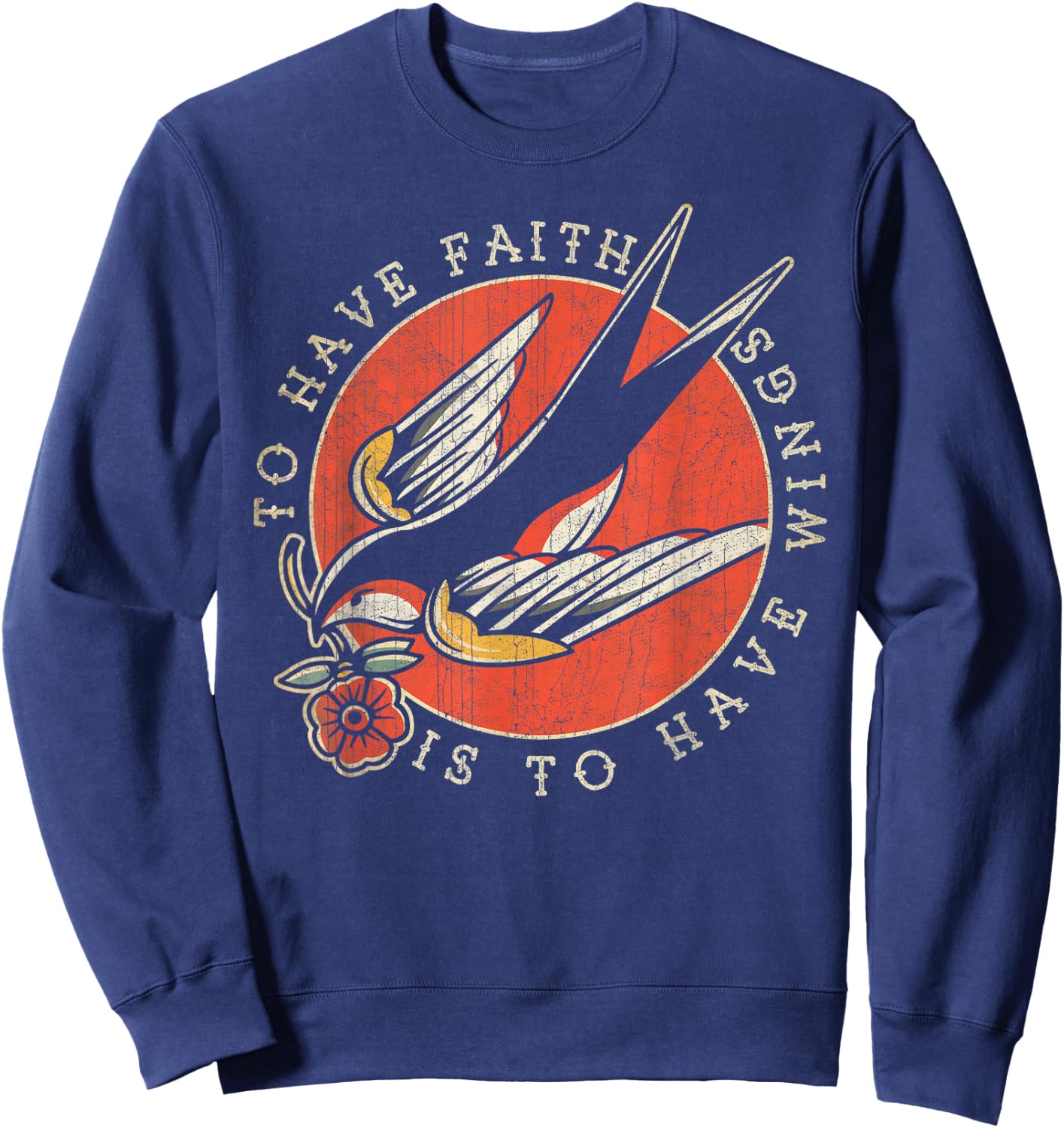 To Have Faith is to Have Wings, Old School, Swallow Tattoo Sweatshirt - Sweatshirt | Navy