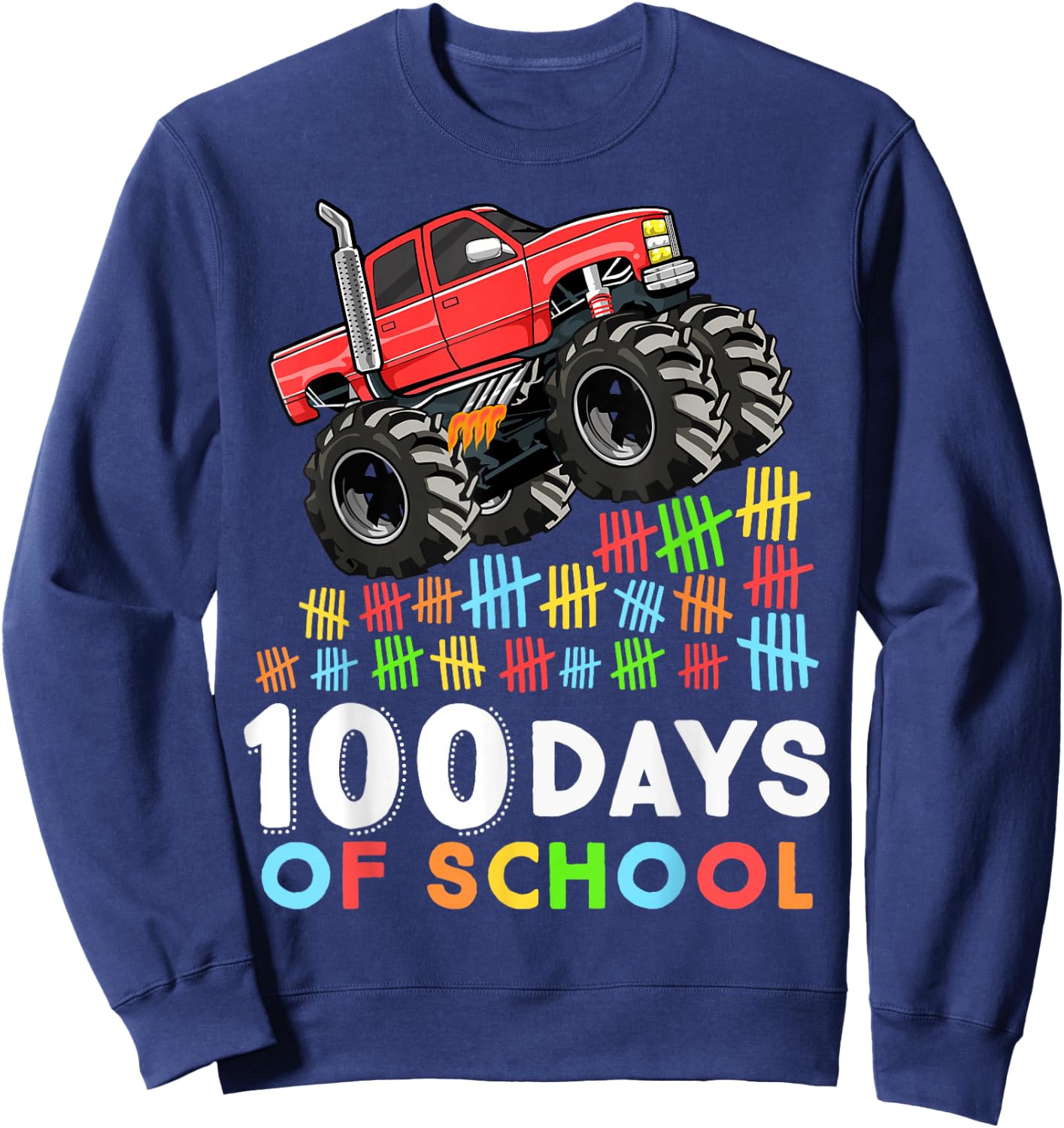 100 Days of School Monster Truck 100th Day of School Boys Sweatshirt - Sweatshirt | Navy