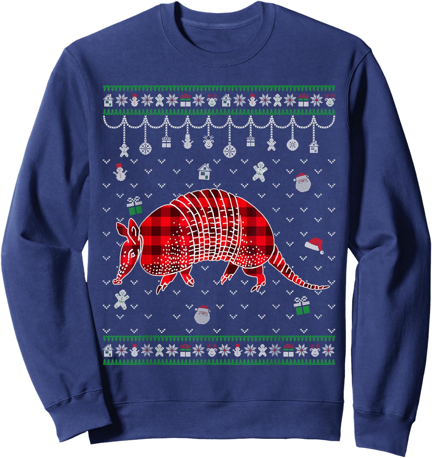 Red Plaid Armadillo Lover Funny Ugly Christmas Sweater Sweatshirt - Sweatshirt | Navy