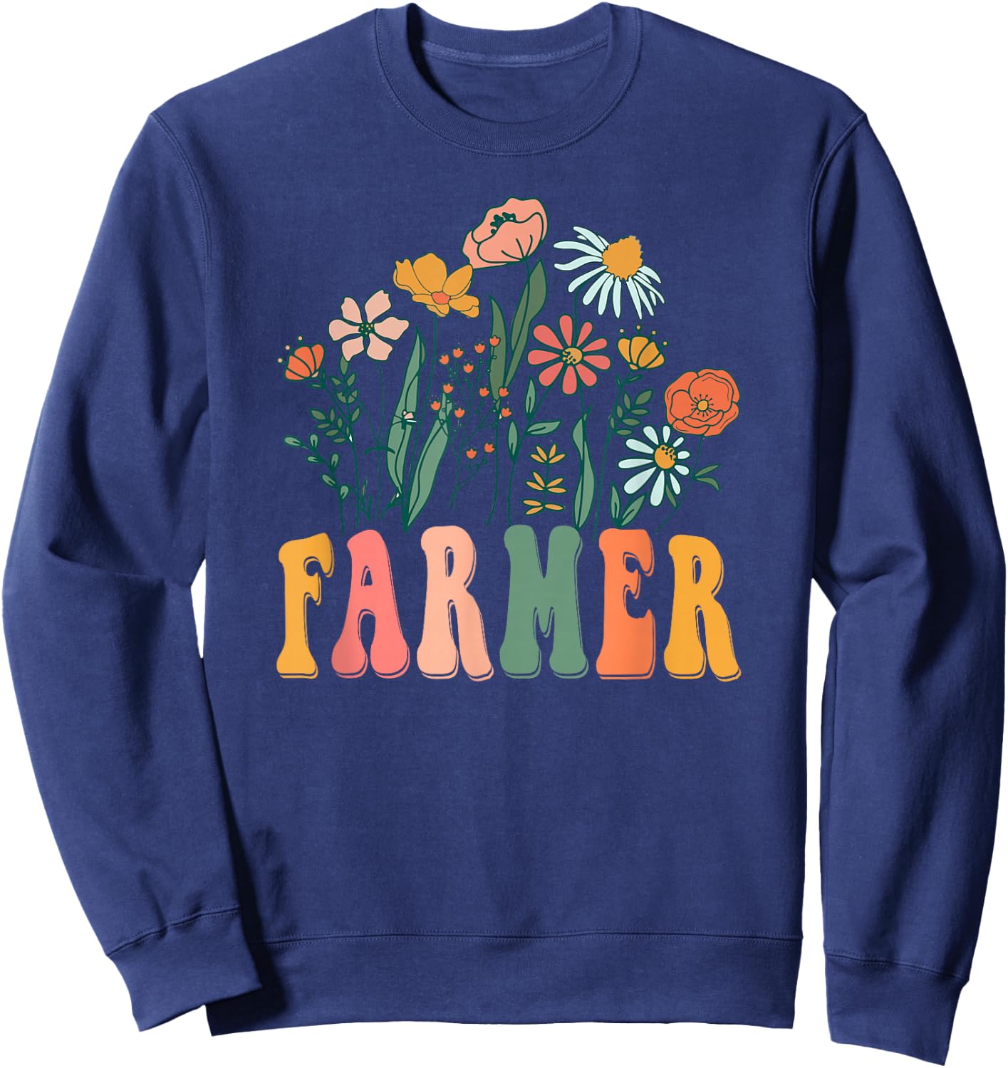 Retro Groovy floral Farmer Wildflower Sweatshirt - Sweatshirt | Navy
