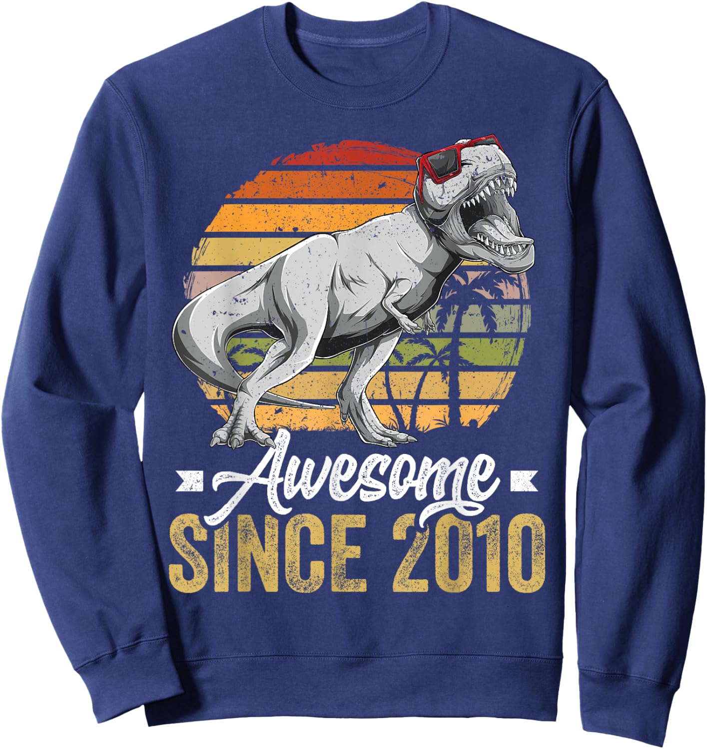 Awesome Since 2010 15 Years Old 15th Birthday Trex Dinosaur Sweatshirt - Sweatshirt | Navy