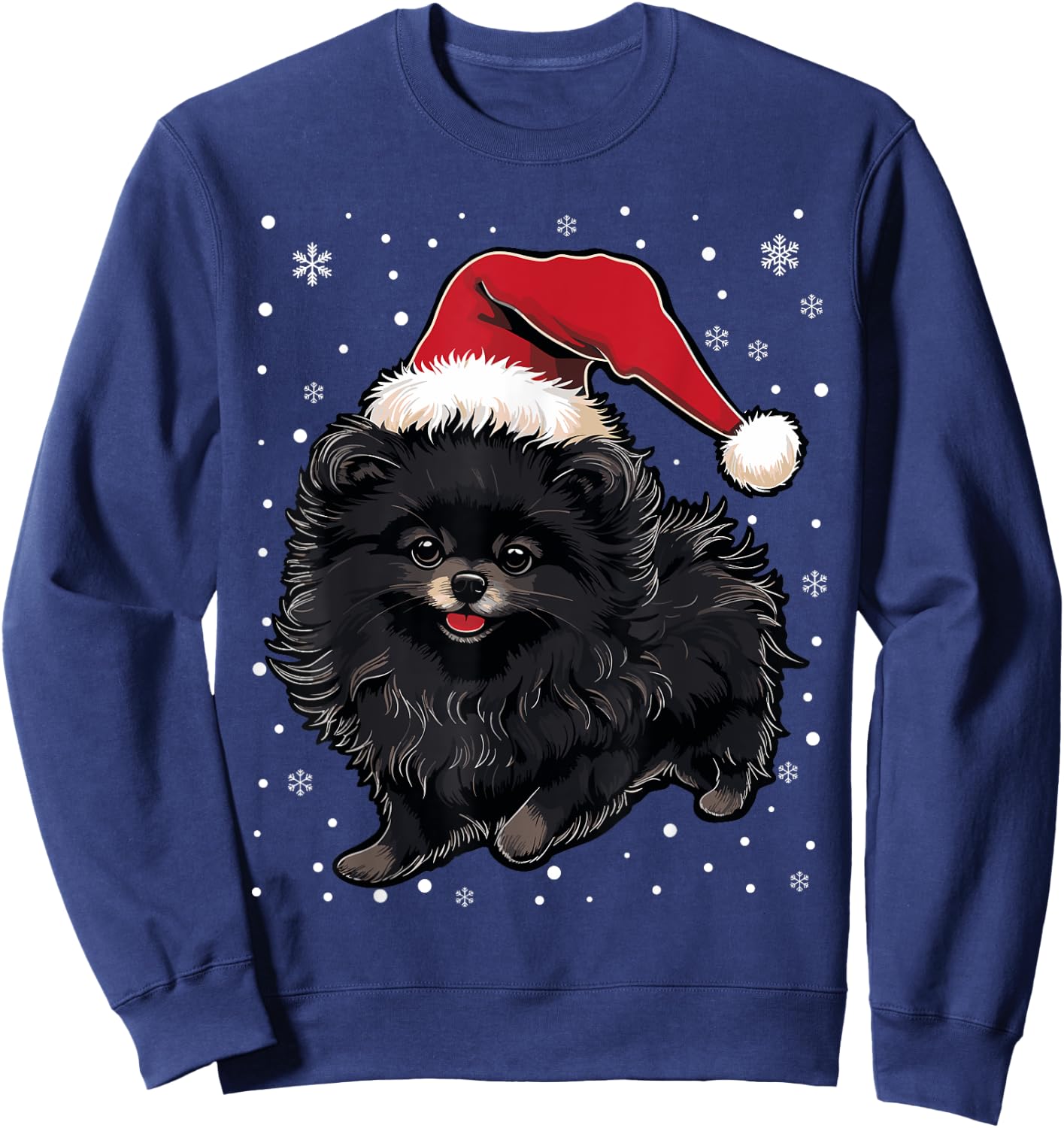 Black Pomeranian Dog Christmas Santa Hat Xmas Pajama Men Women Kids Sweatshirt - Sweatshirt | Navy