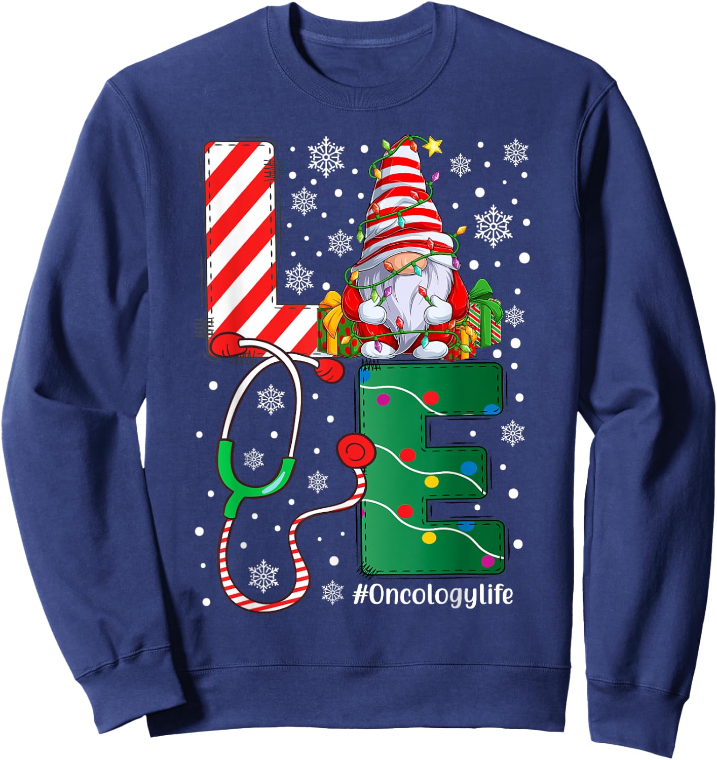Oncology Nurse Worker Funny Gnomes Christmas Love Nurse Life Sweatshirt - Sweatshirt | Navy