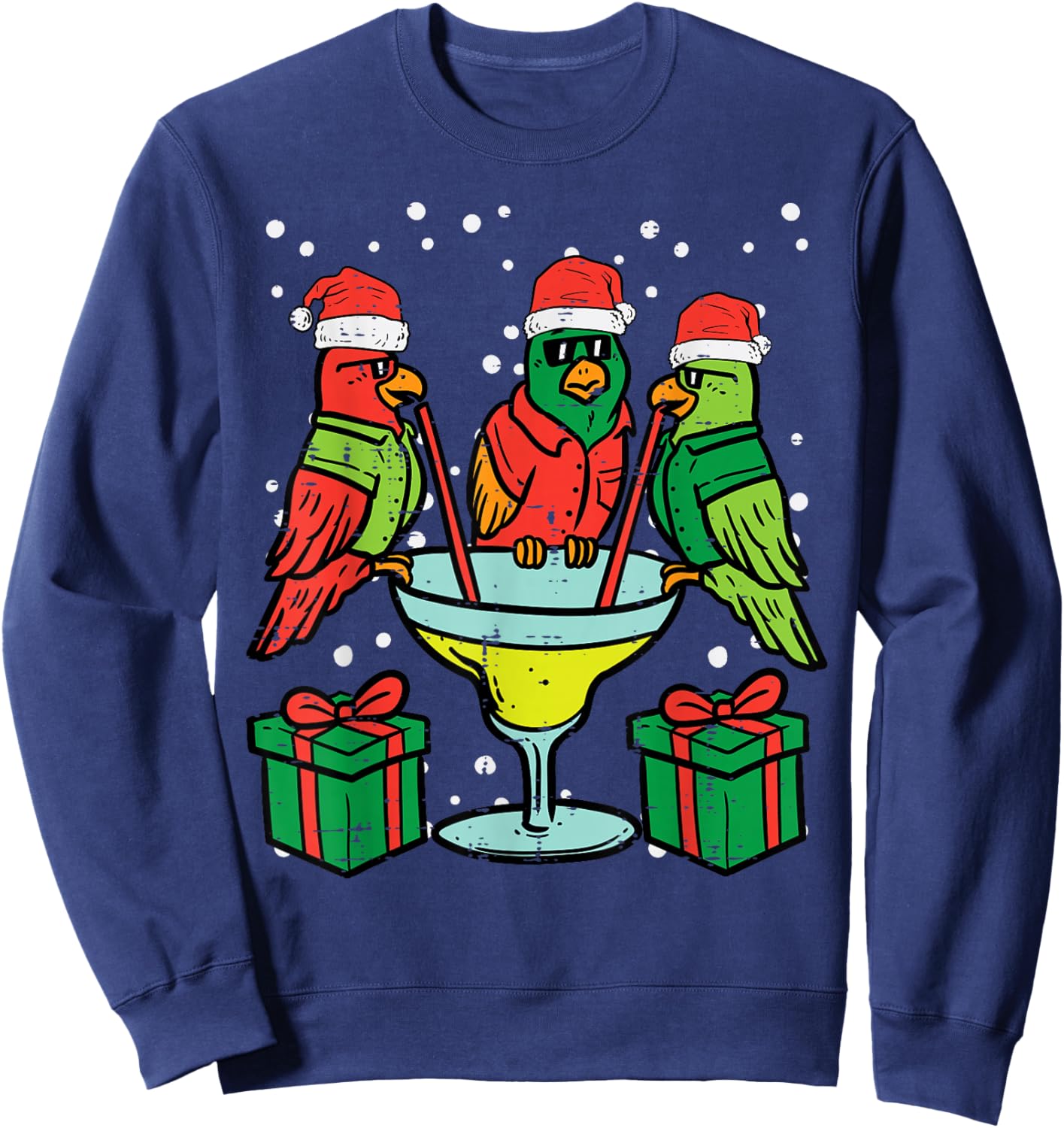 Christmas Parrots Santa Funny Xmas Bird Vacation Men Women Sweatshirt - Sweatshirt | Navy