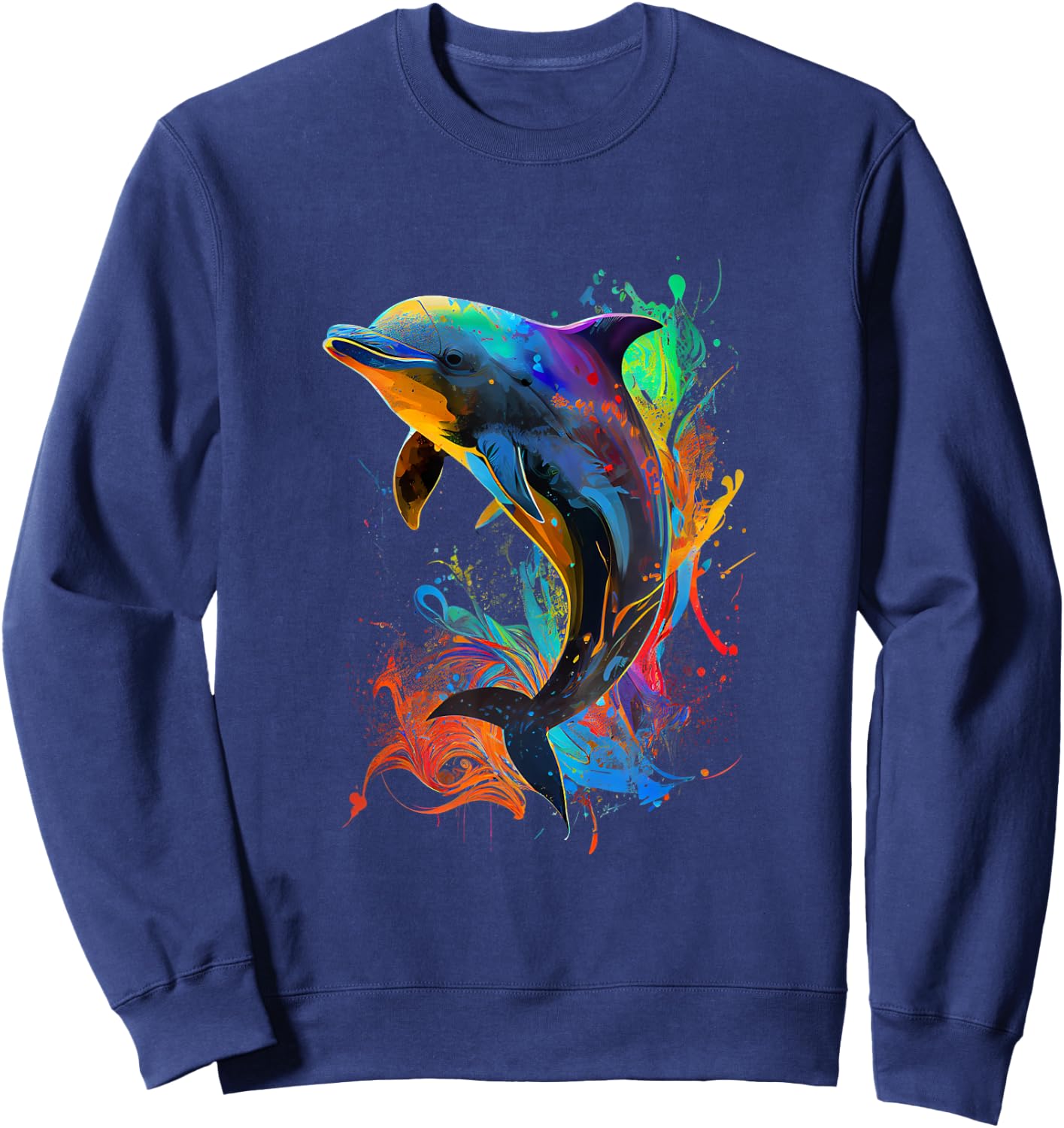 Cute Dolphin Design Colorful Pop Art Dolphin Lovers Sweatshirt - Sweatshirt | Navy