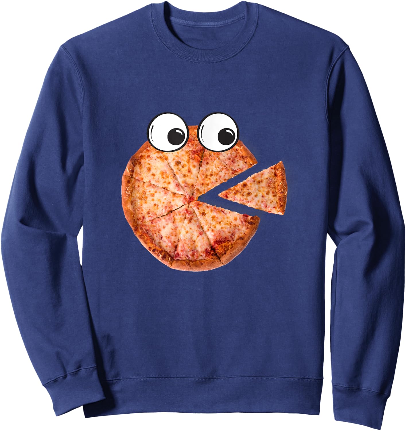 Weird Pizza With Googly Eyes Eating Pizza Design Sweatshirt - Sweatshirt | Navy