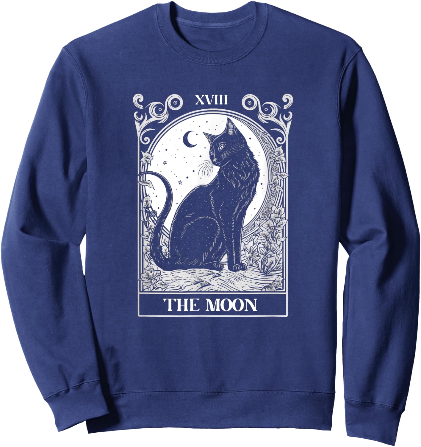 Cat Tarot Card The Moon Tarot Card Cat Lover Graphic Men Women Kids Sweatshirt - Sweatshirt | Navy