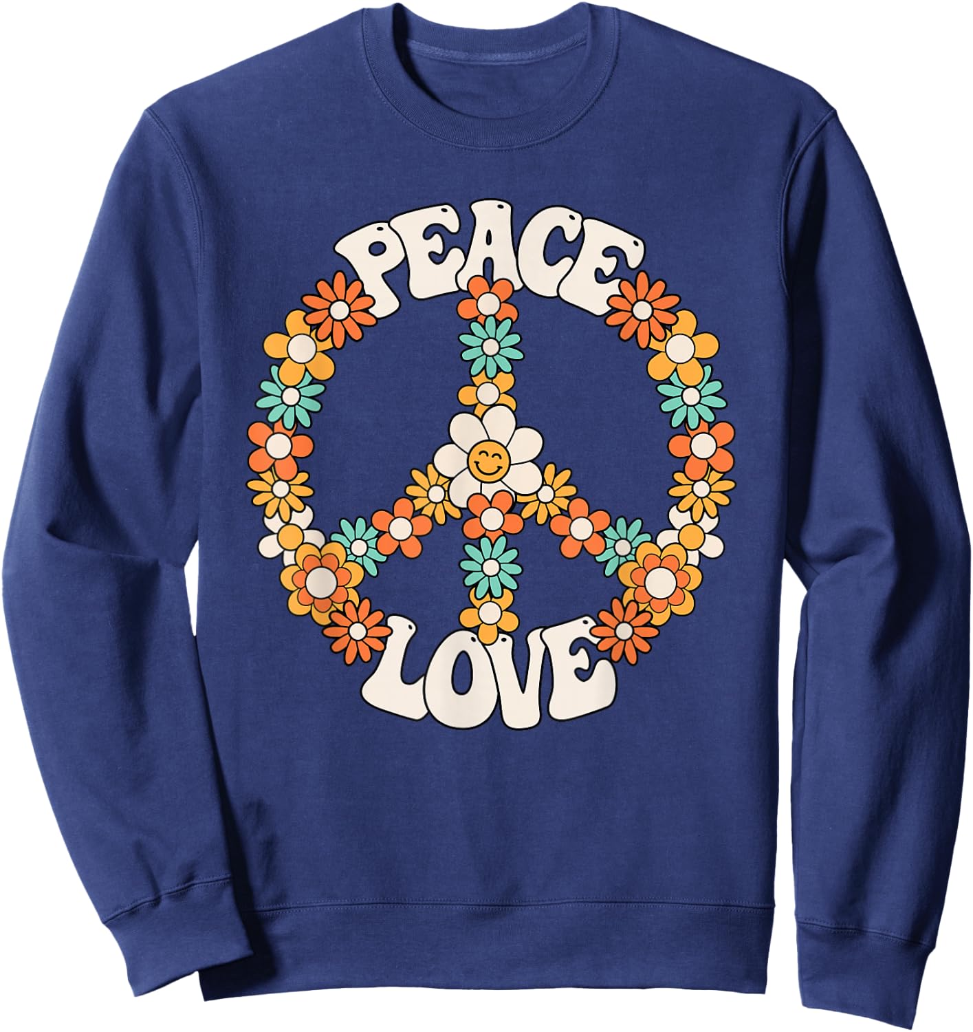 Peace Sign Love 60s 70s Costume Groovy Hippie Theme Party Sweatshirt - Sweatshirt | Navy