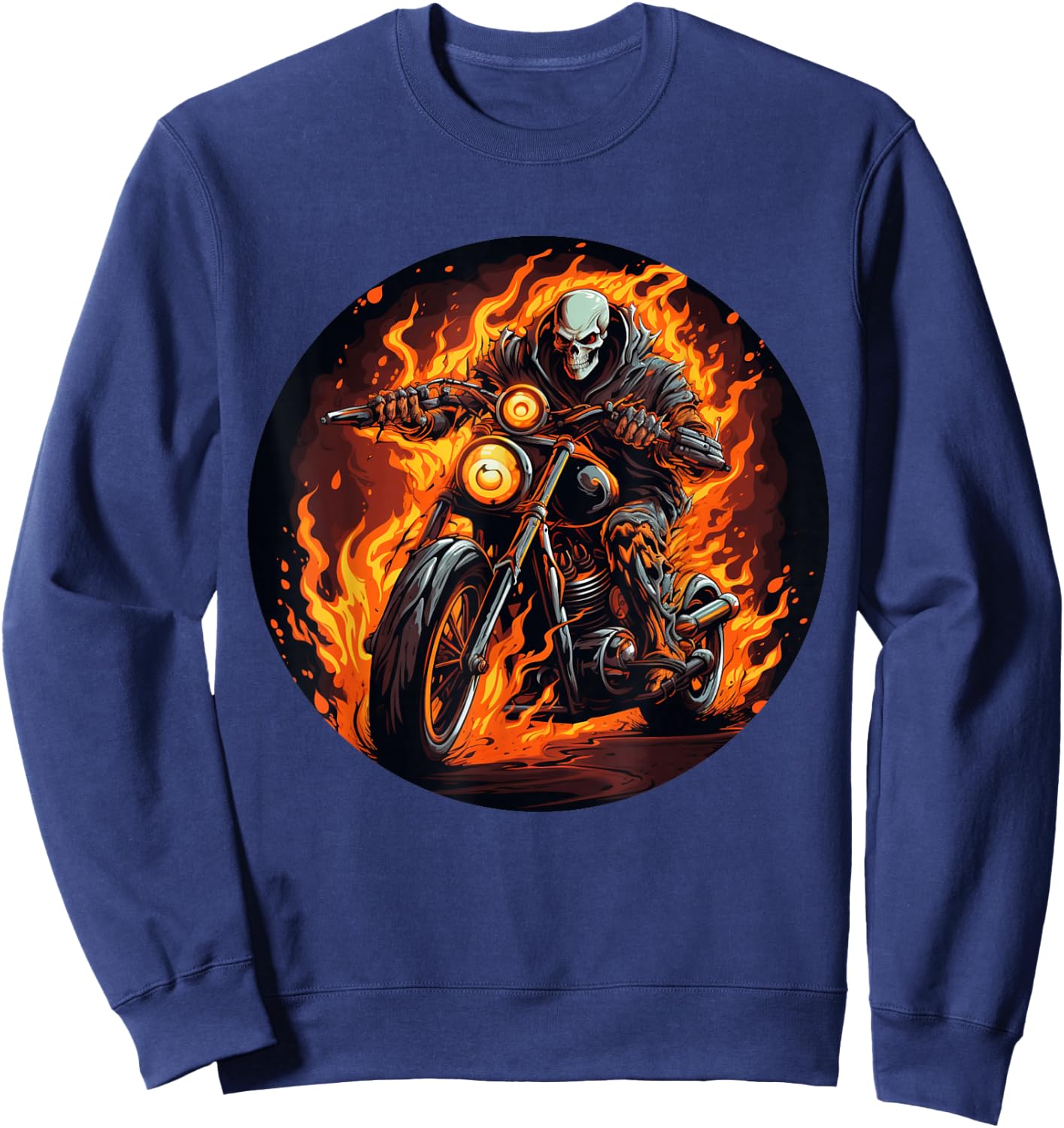 Skeleton Flames on burning Motorcycle for Motorbikes Lovers Sweatshirt - Sweatshirt | Navy