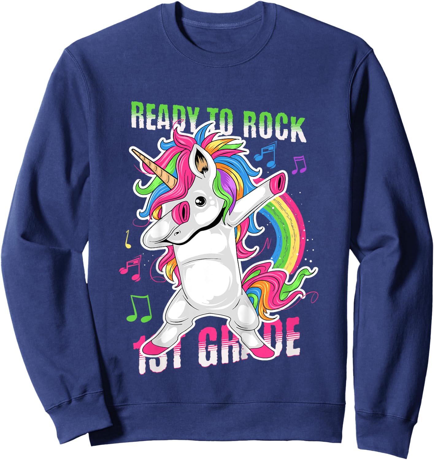 Kids Cute Girls Unicorn Ready To Rock 1st Grade Graphic Sweatshirt - Sweatshirt | Navy