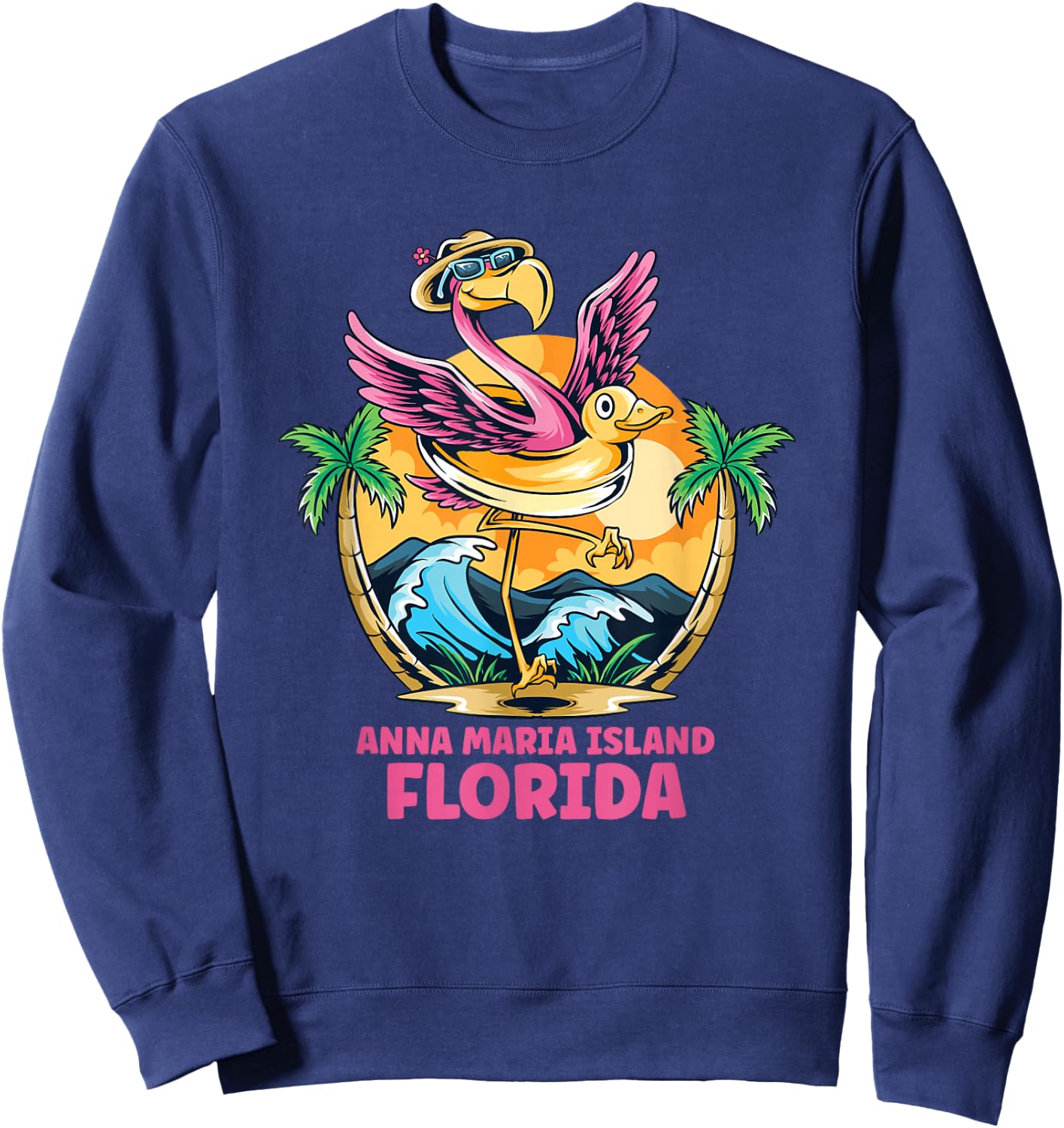 Anna Maria Island Florida Flamingo Beach Family Vacation Sweatshirt - Sweatshirt | Navy