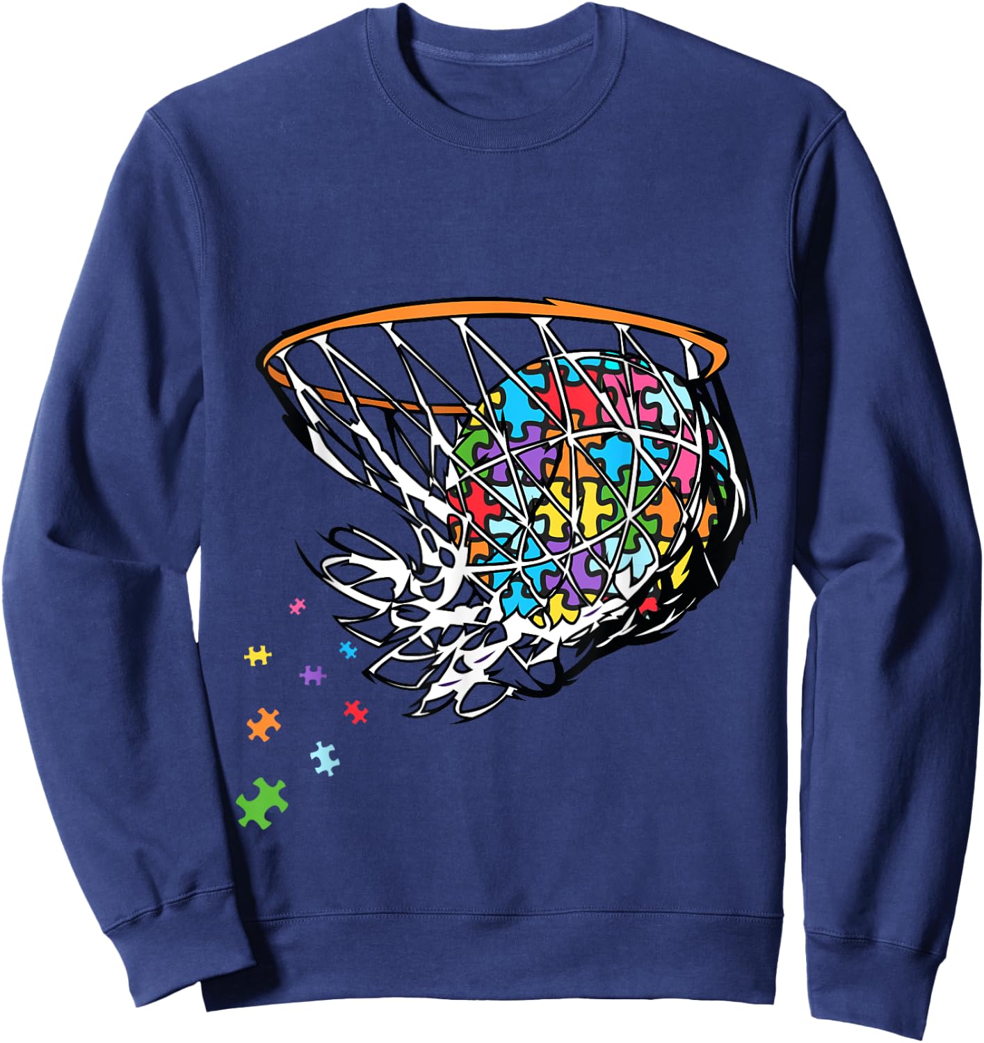 Basketball Autism Puzzle Autism Awareness Basketball Ball Sweatshirt - Sweatshirt | Navy