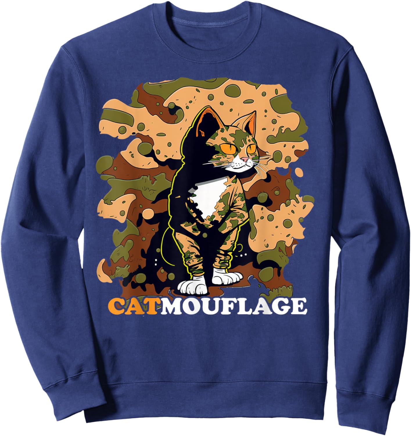 Funny Cat Pun Catmouflage Camo Joke Kids Men Women Sweatshirt - Sweatshirt | Navy