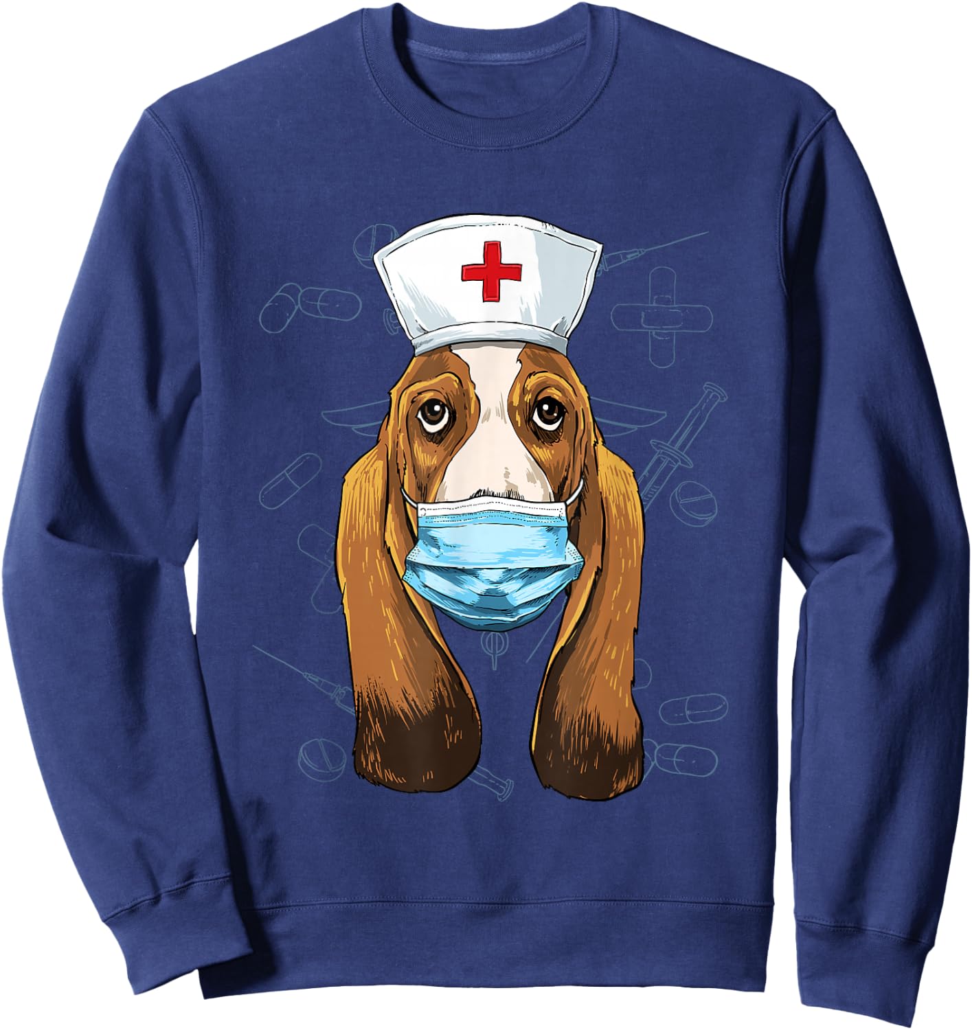 Hospital Basset Hound ER Nurse RN LPN Nurse Life Dog Lover Sweatshirt - Sweatshirt | Navy