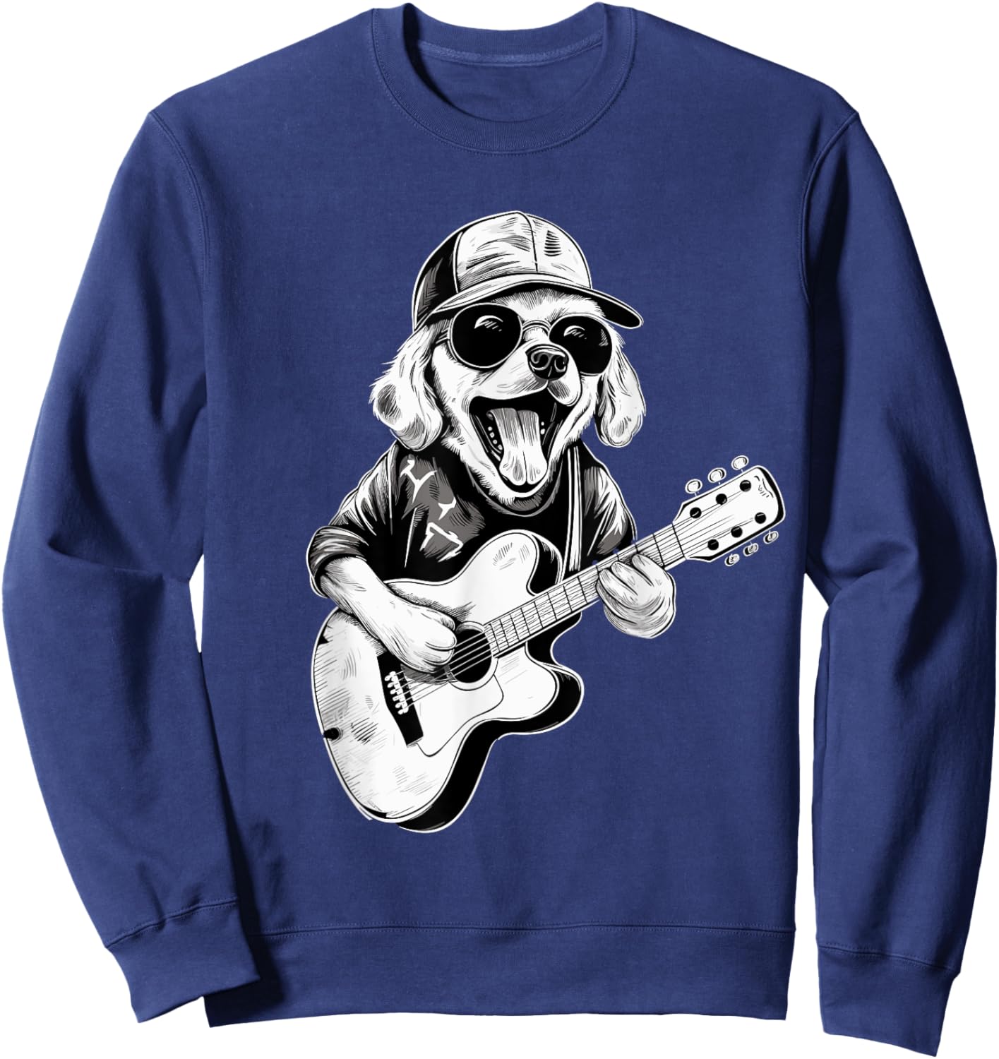 Golden Retriever Dog Playing Guitar Rock on Guitarist Women Sweatshirt - Sweatshirt | Navy
