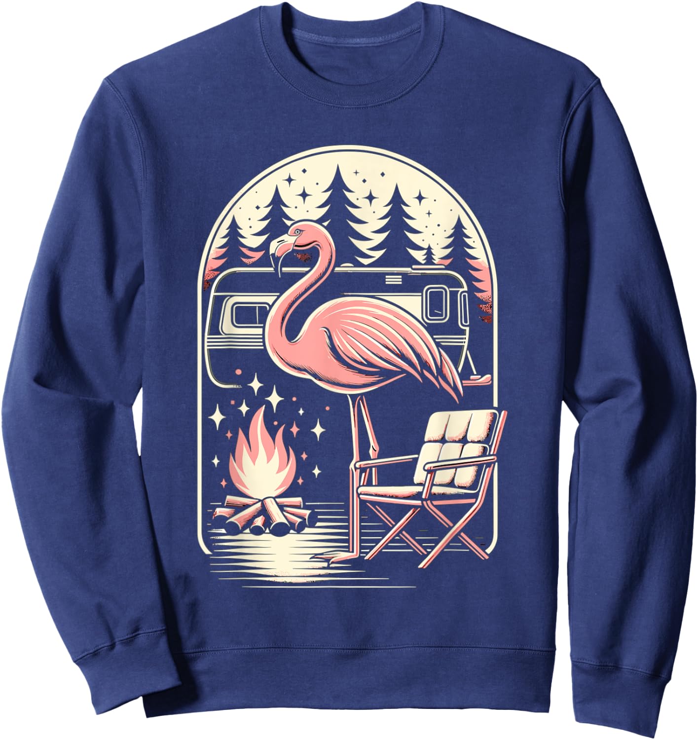 Funny Camping Flamingo Camper Camp Outdoor Travel Nature Sweatshirt - Sweatshirt | Navy