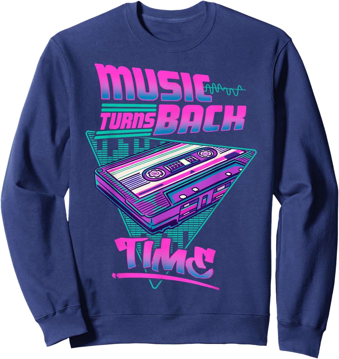 Cassette Tape with Music Wave Retro Synthwave Vaporwave Sweatshirt - Sweatshirt | Navy