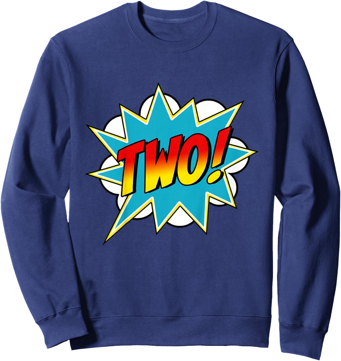 Two! 2nd Birthday Superhero Boys 2 Years Old Comic Book Sweatshirt - Sweatshirt | Navy
