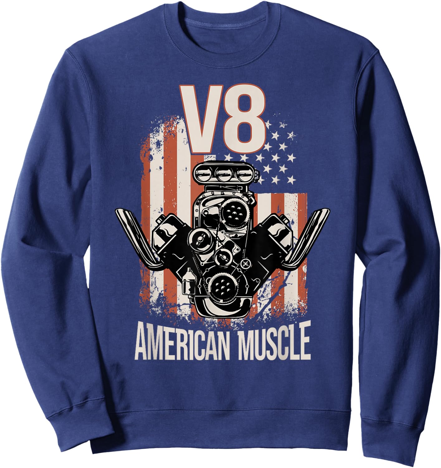 V8 American Muscle Car USA Flag V8 Sweatshirt - Sweatshirt | Navy