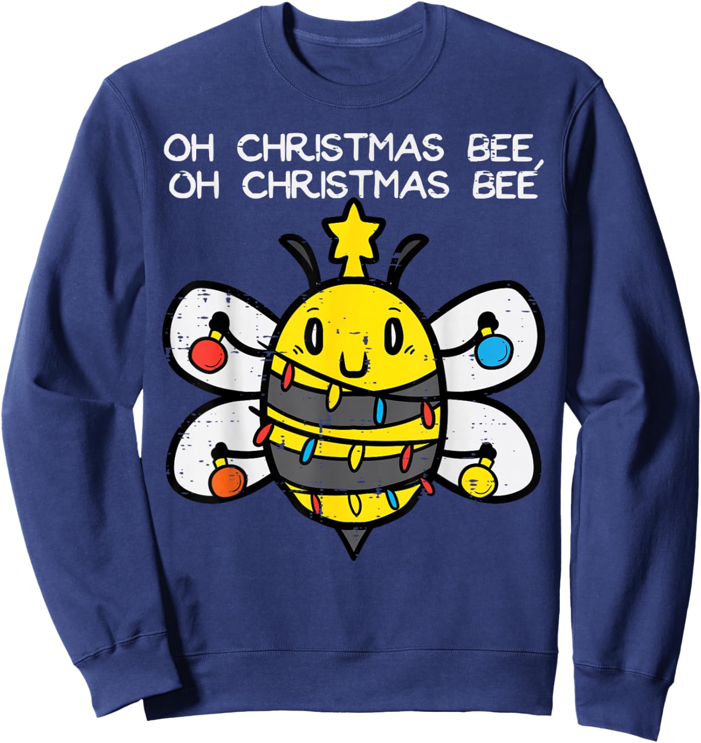 Funny Oh Christmas Bee Xmas Lights Men Women Boys Girls Kids Sweatshirt - Sweatshirt | Navy