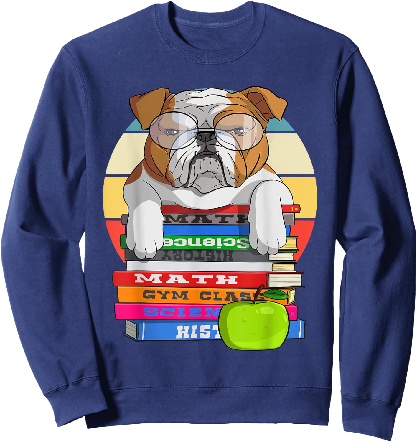 English Bulldog Back To School Book Worm Dog Sweatshirt - Sweatshirt | Navy