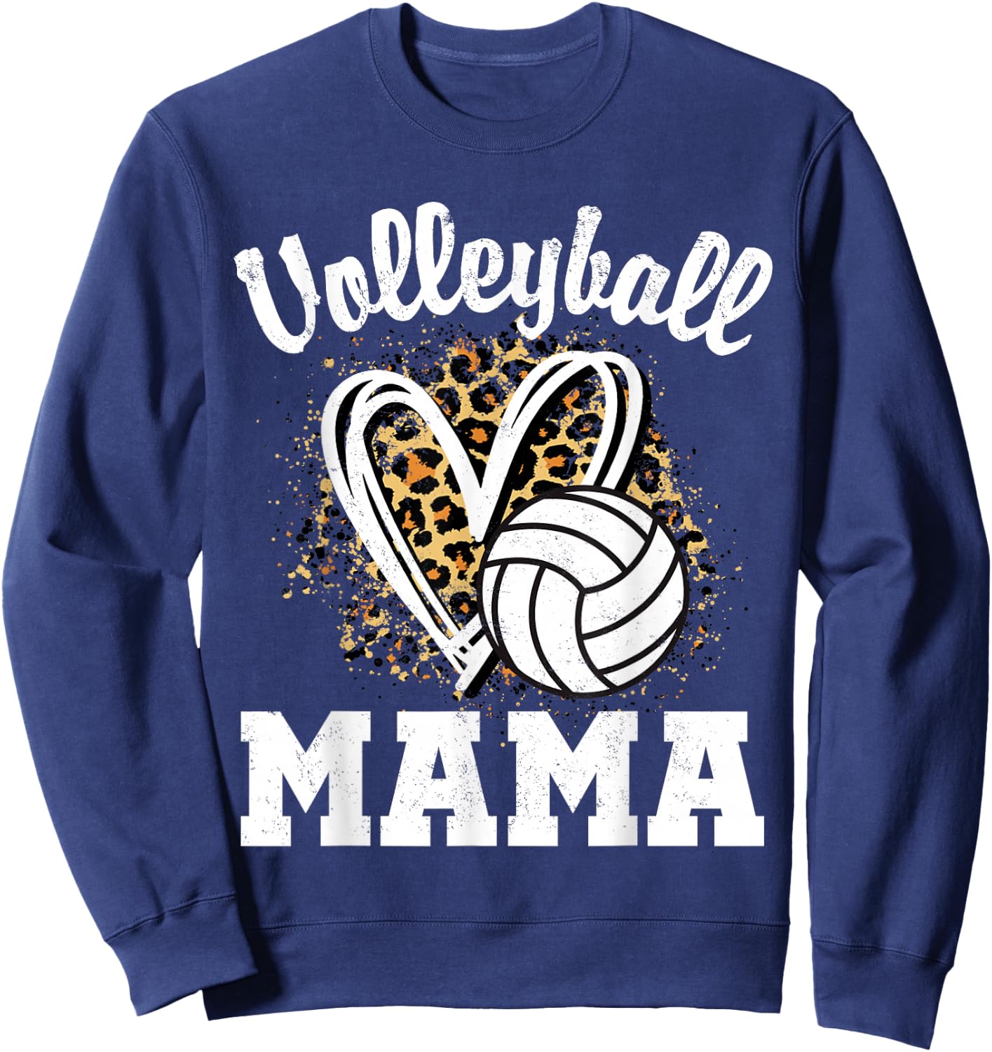 Volleyball Mama Leopard Heart Sweatshirt - Sweatshirt | Navy